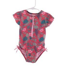 Cat & Jack Tropical Print Zip Front Ruffle Sleeve Swimsuit